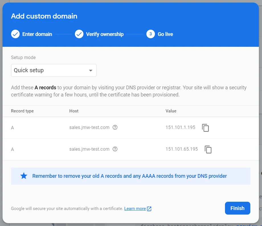 Firebase Hosting Dialog