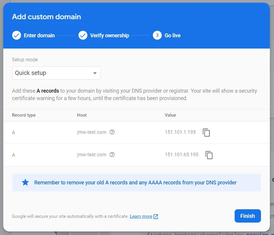 Firebase Hosting Dialog